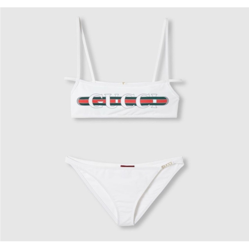 Gucci White Logo Bikini Set